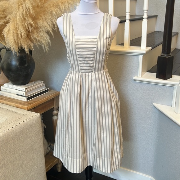 Madewell Cut Out Sides Striped Cotton MIDI Sleeveless Dress Size 2 - Picture 2 of 8